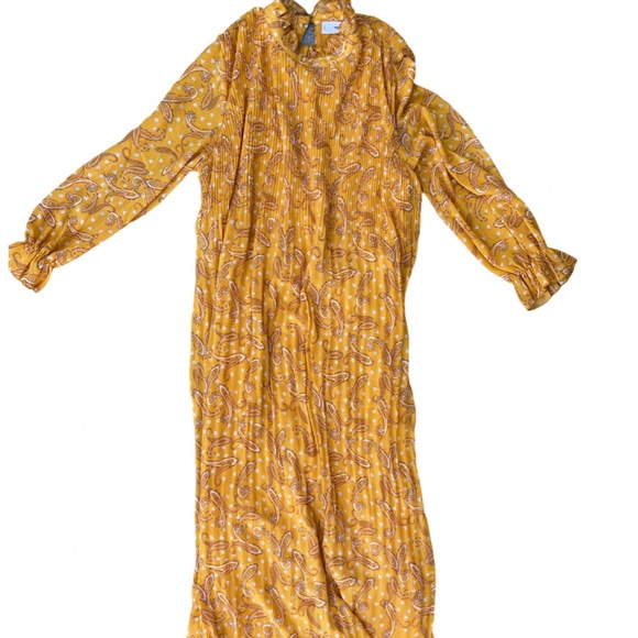 MANGO Paisley Yellow Orange Maxi Chiffon High Neck Dress Large - Picture 5 of 7